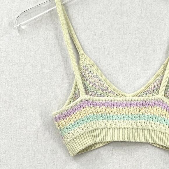 FOR LOVE AND LEMONS Corinna Bralette Womens Small Mint Sweater Knit Crop Chevron - Picture 6 of 16